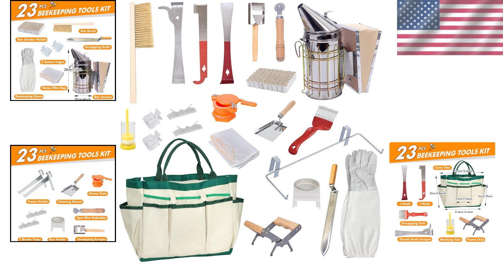 Durable 22-Piece Beekeeping Tools Set with Tote - Essential for Every Beekeeper