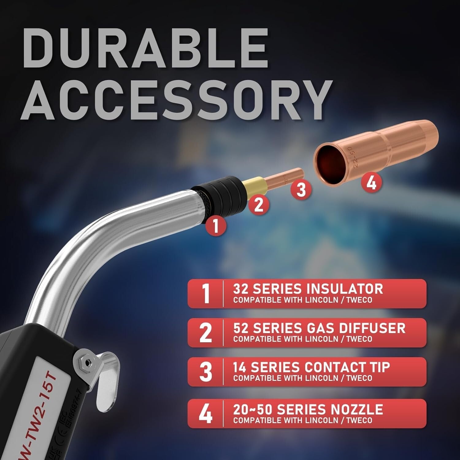 15ft Copper MIG Welding Torch Replacement - Lincoln Magnum 200 & 250 Compatible