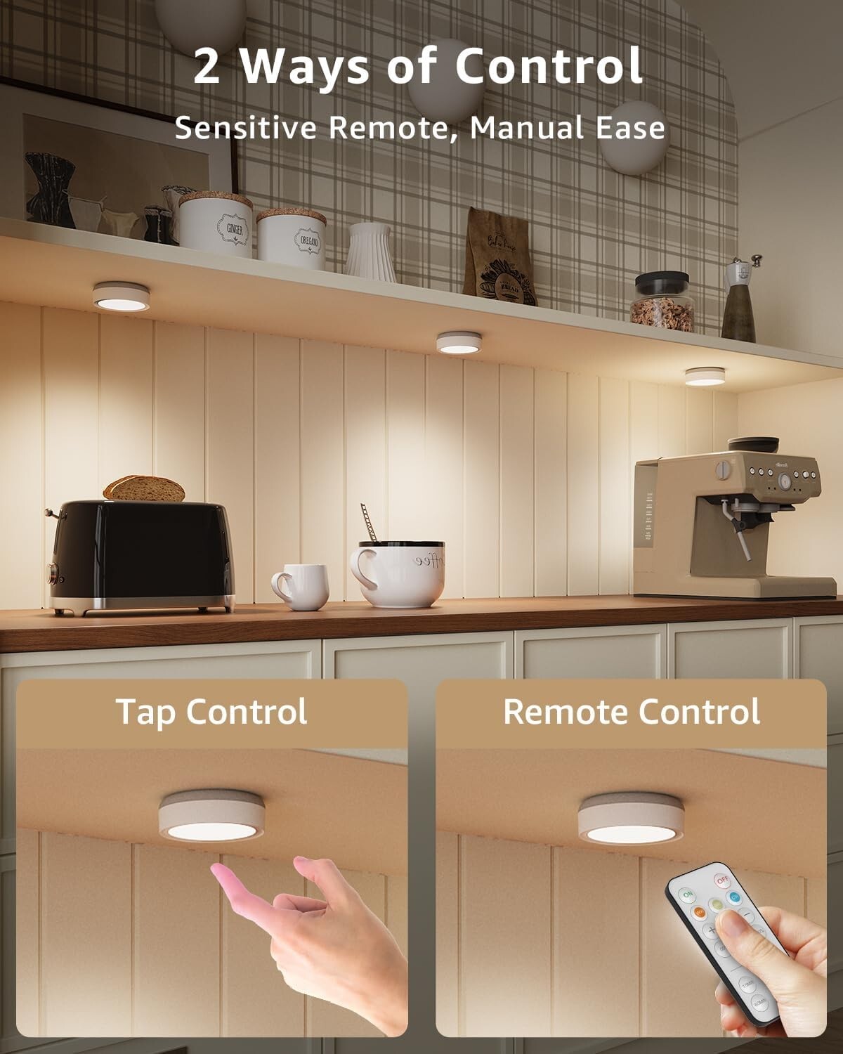 Energy-Efficient Remote-Controlled Puck Lights - USB Rechargeable & Easy Install