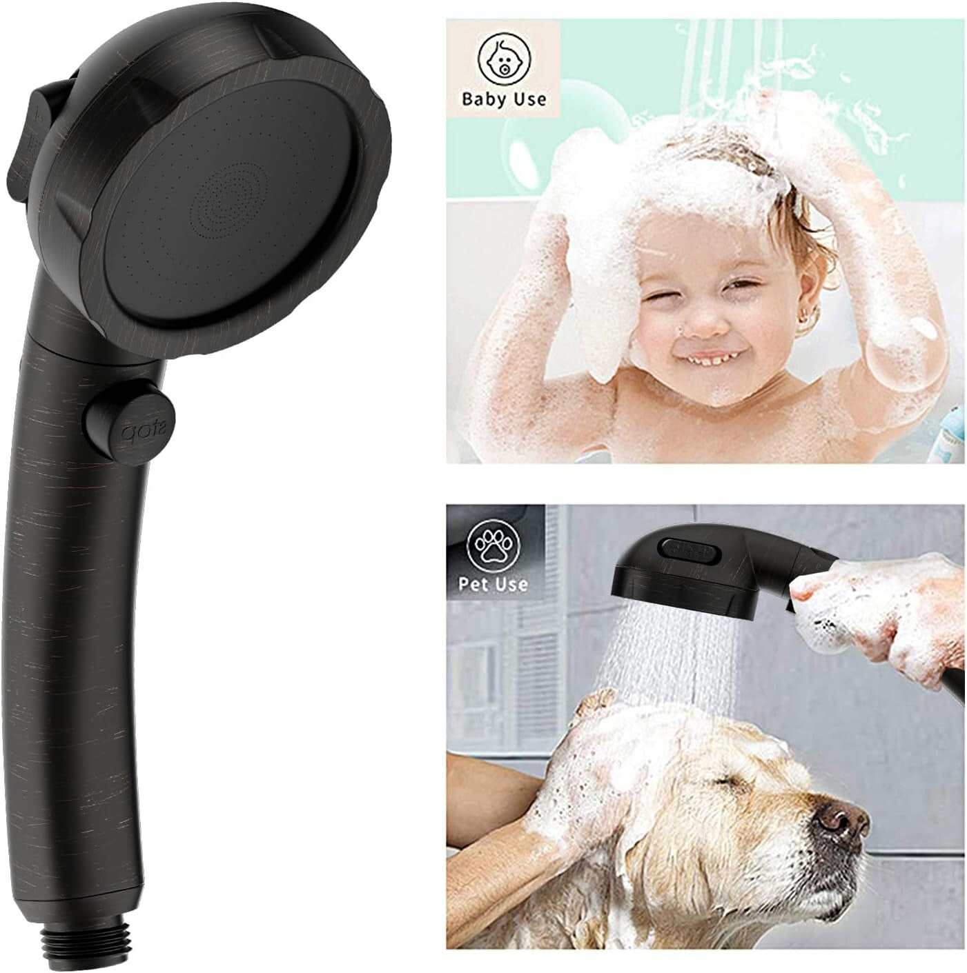 3-Mode Handheld Shower Head with Adjustable Bracket in Oil-Rubbed Bronze Finish