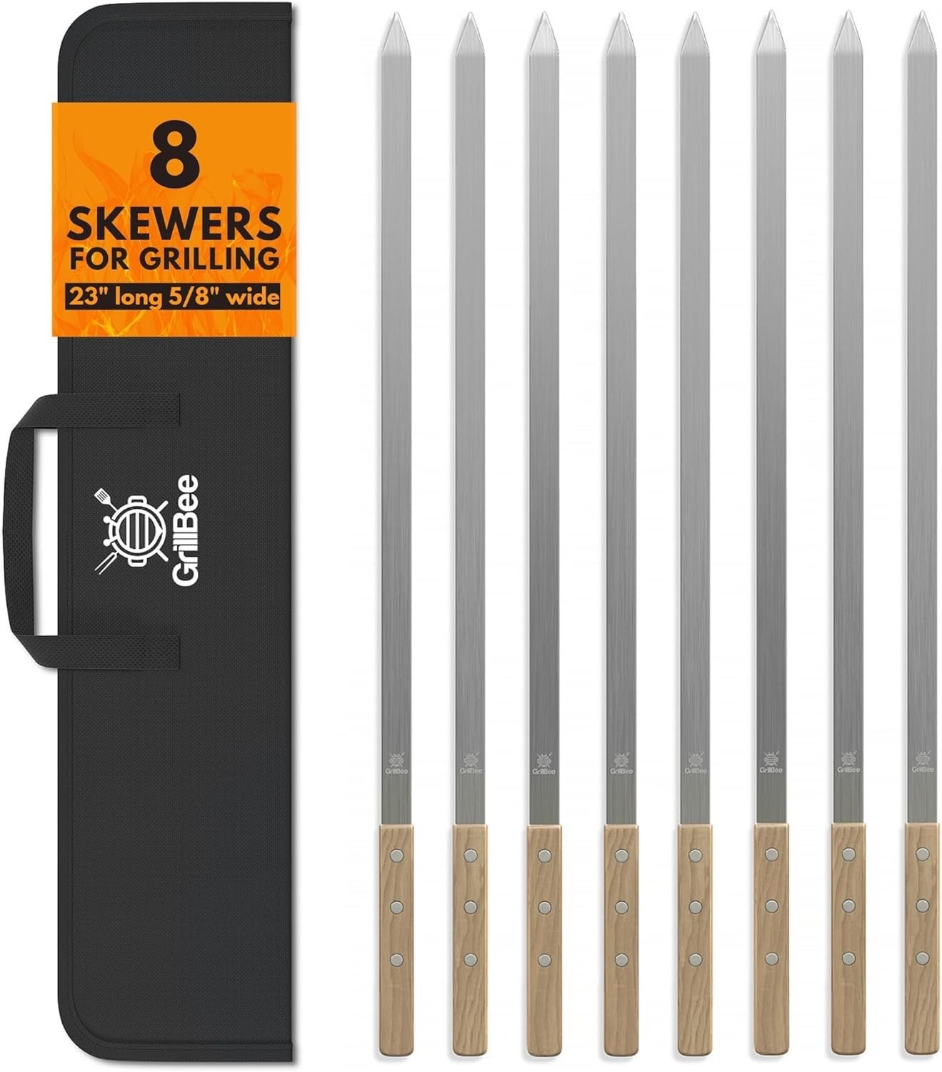 Extra Large 23" Reusable Stainless Steel Skewers for No Spin Grilling – Set of 8
