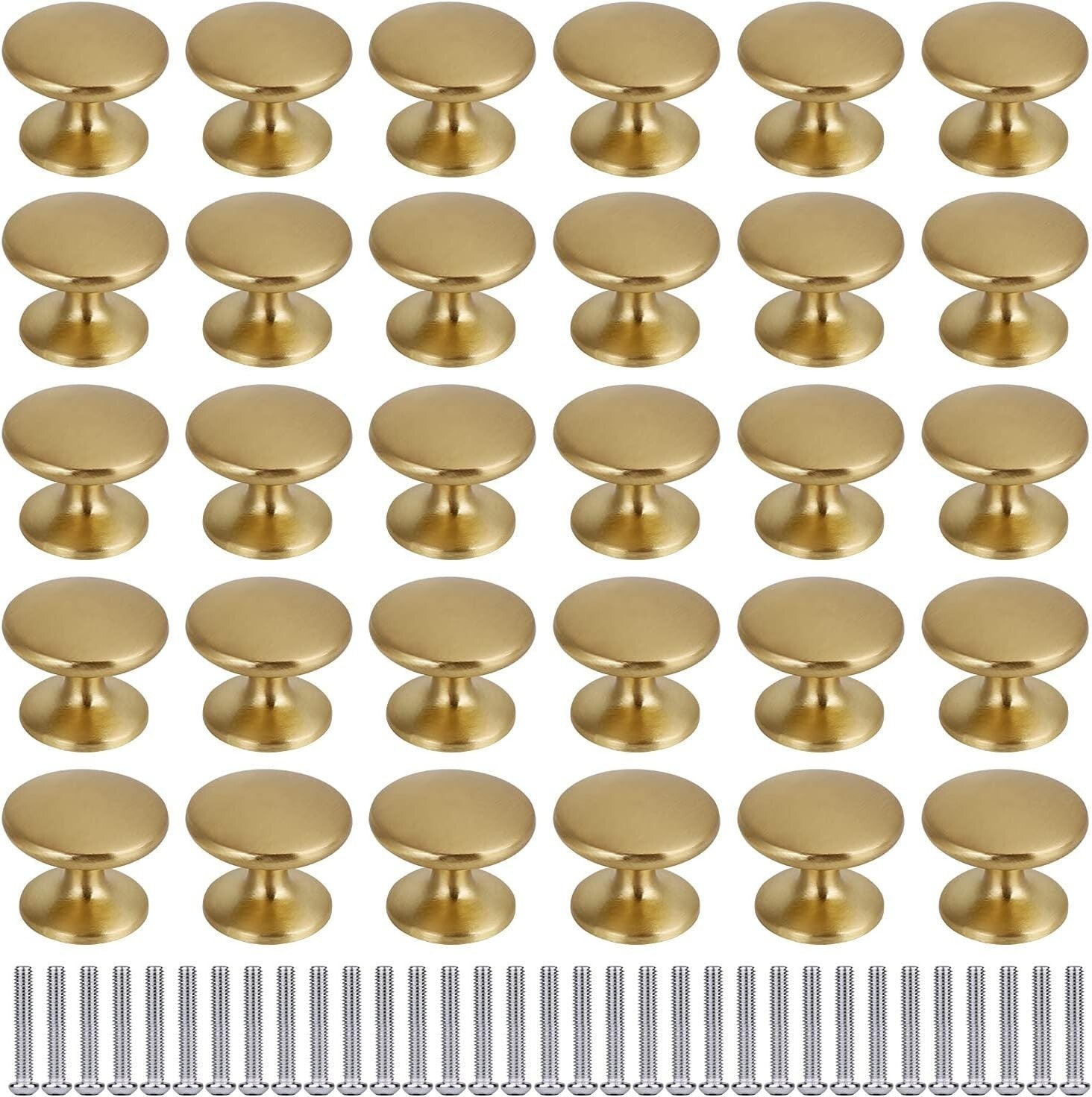 Durable Brass Cabinet Knobs, 1 Inch, 30 Pack – Easy Installation for Any Style