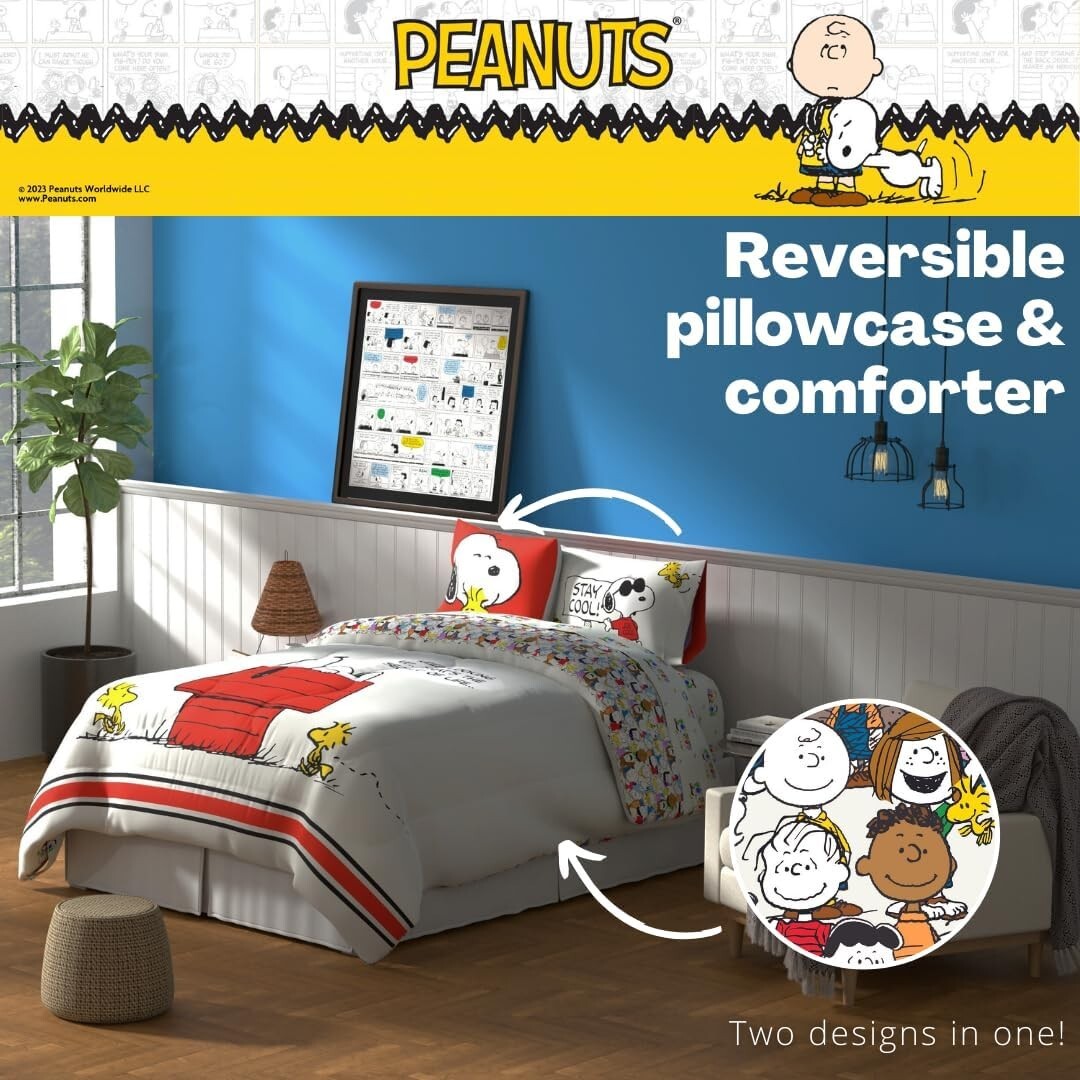 Cozy Peanuts 5-Piece Bedding Set: Charlie Brown, Snoopy & Woodstock - Full Size