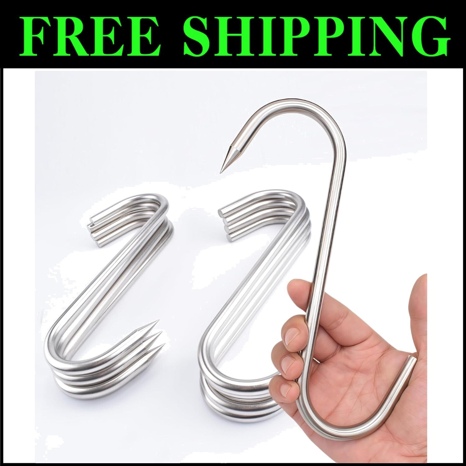 8 Pack of 10mm Heavy Duty Stainless Steel Butcher Hooks for Meat Hanging