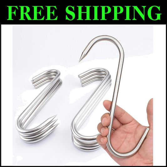 8 Pack of 10mm Heavy Duty Stainless Steel Butcher Hooks for Meat Hanging