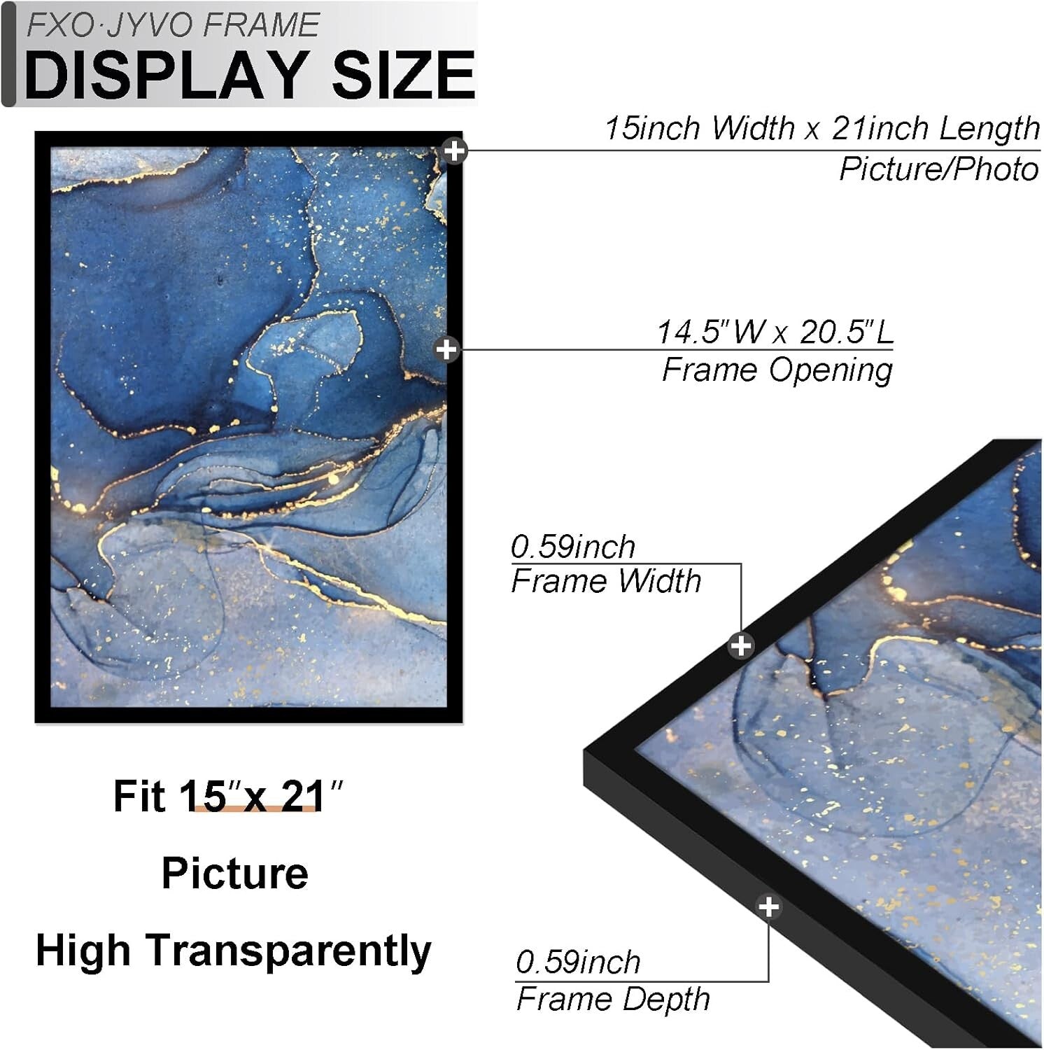 15x21 Rectangular Picture Frame Set of 6 - Modern Black Frames for Any Occasion