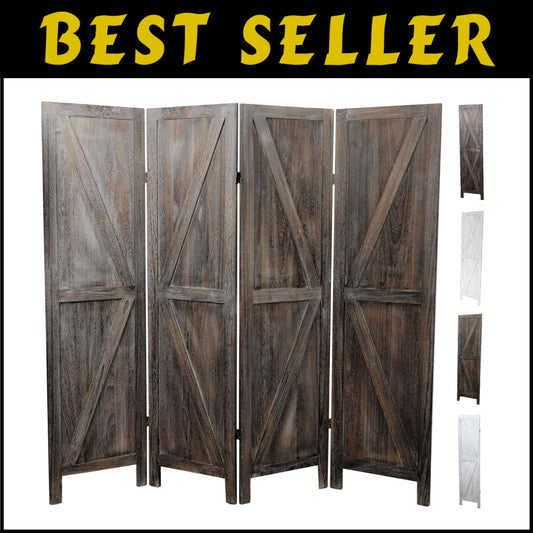 Rustic Barnwood Room Divider: Portable 4-Panel Folding Privacy Screen
