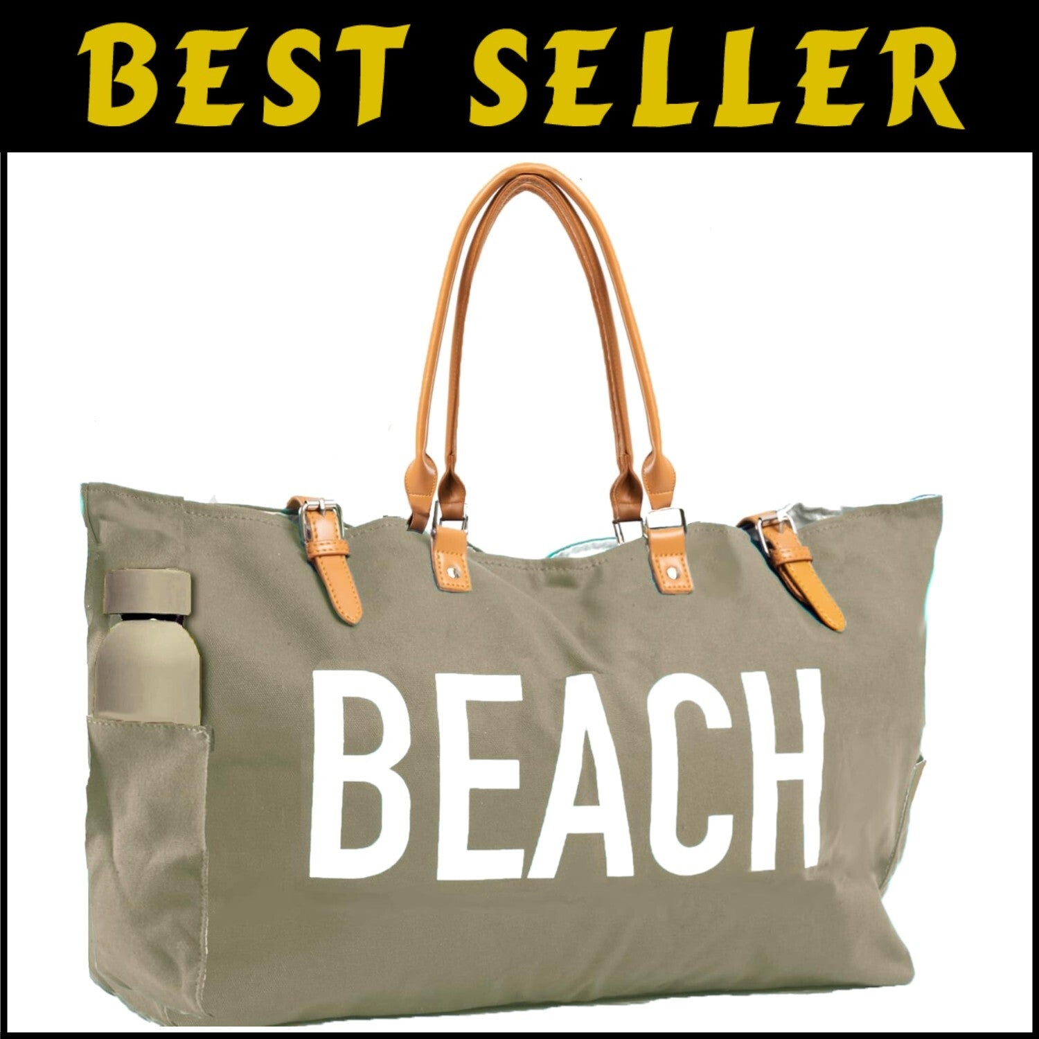 Stylish Waterproof Beach Bag with Vegan Leather Handles - Sandproof Design