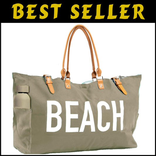 Stylish Waterproof Beach Bag with Vegan Leather Handles - Sandproof Design