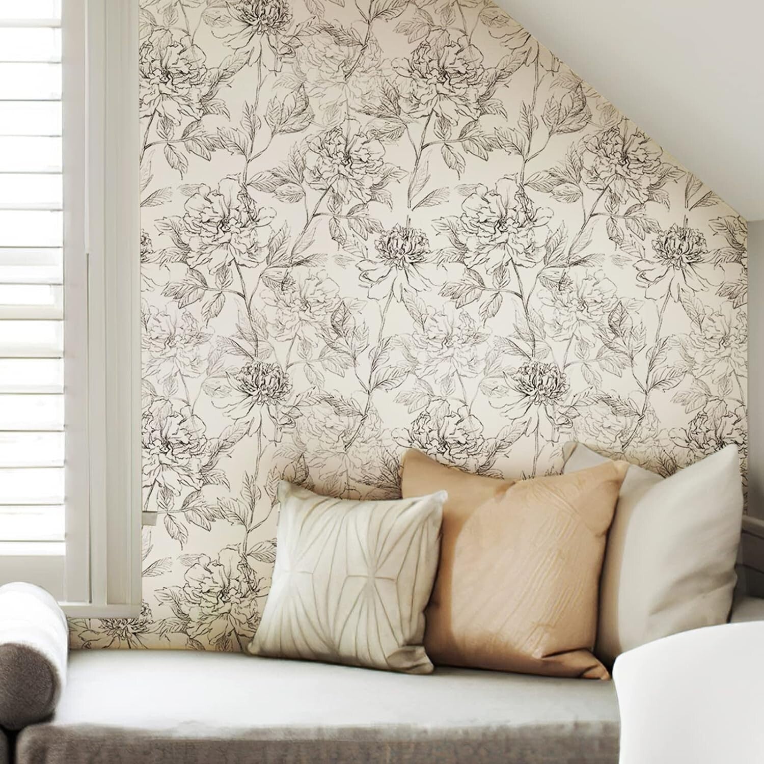 Removable Black and White Floral Wallpaper - Easy Install Peonies Design 43 SQFT