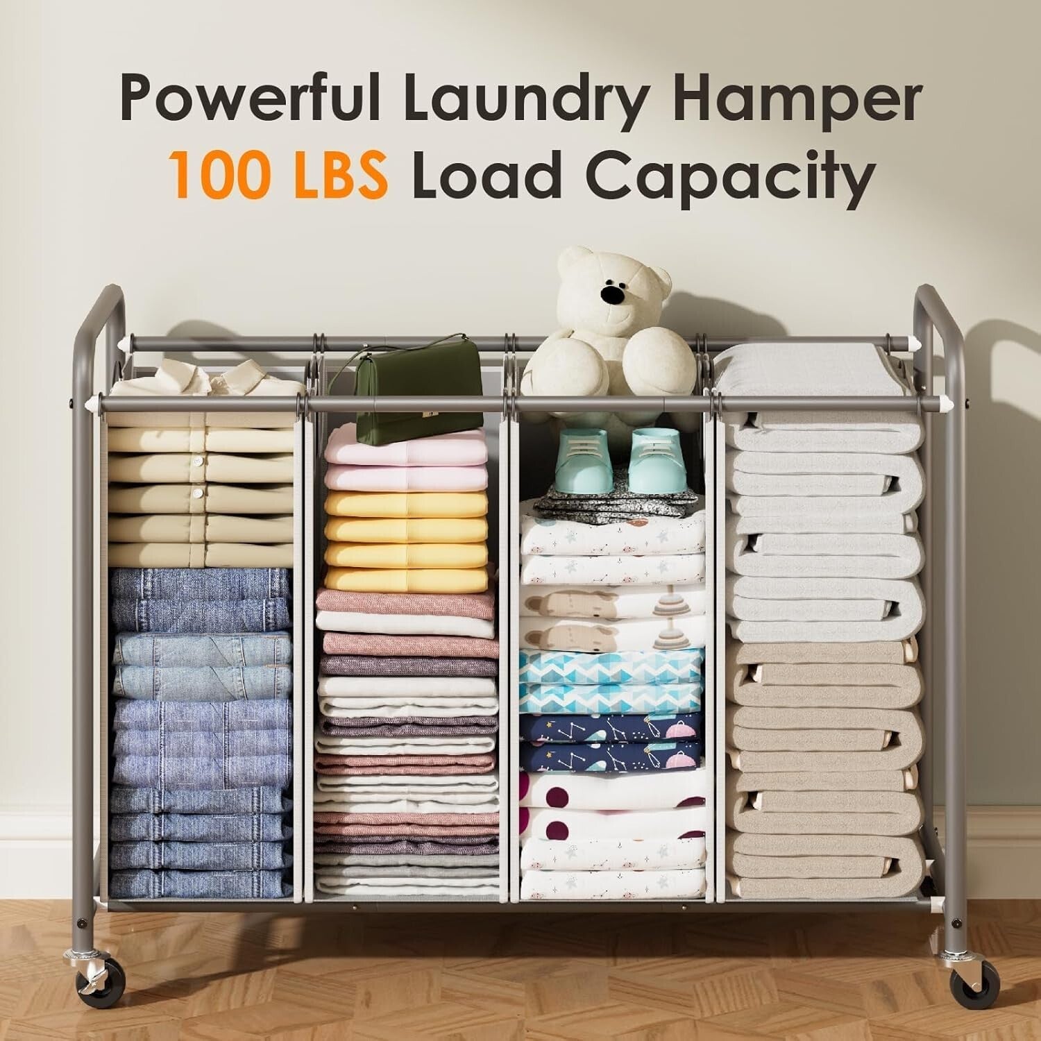 Durable Wheeled Laundry Basket Organizer for Sorting Clothes - 172L Capacity
