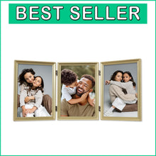 Load image into Gallery viewer, Elegant 5x7 Triple Photo Frame in Antique Satin Gold with Beaded Border