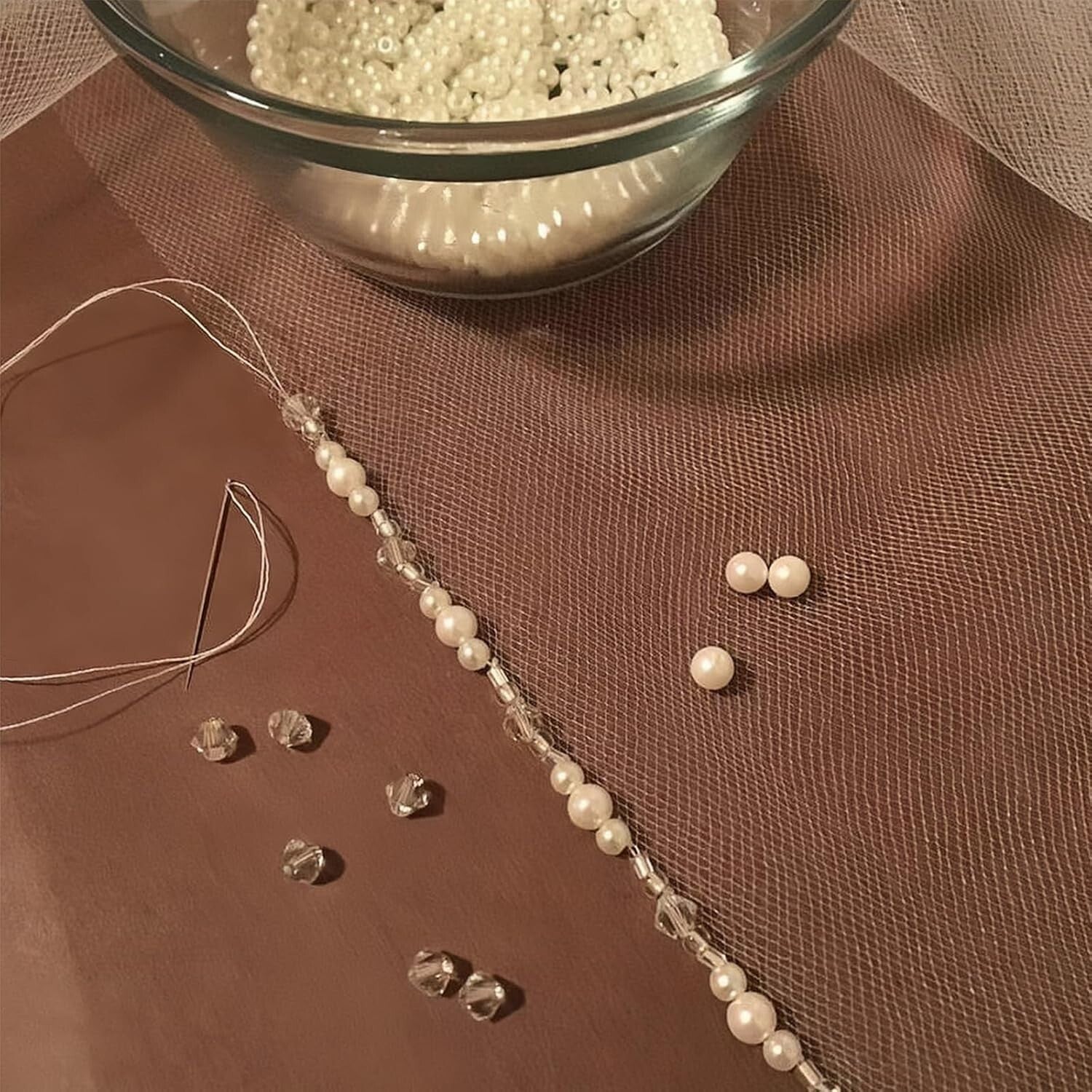 Fashion-Forward Bridal Veil with Pearls, Crystals, and Effortless Style