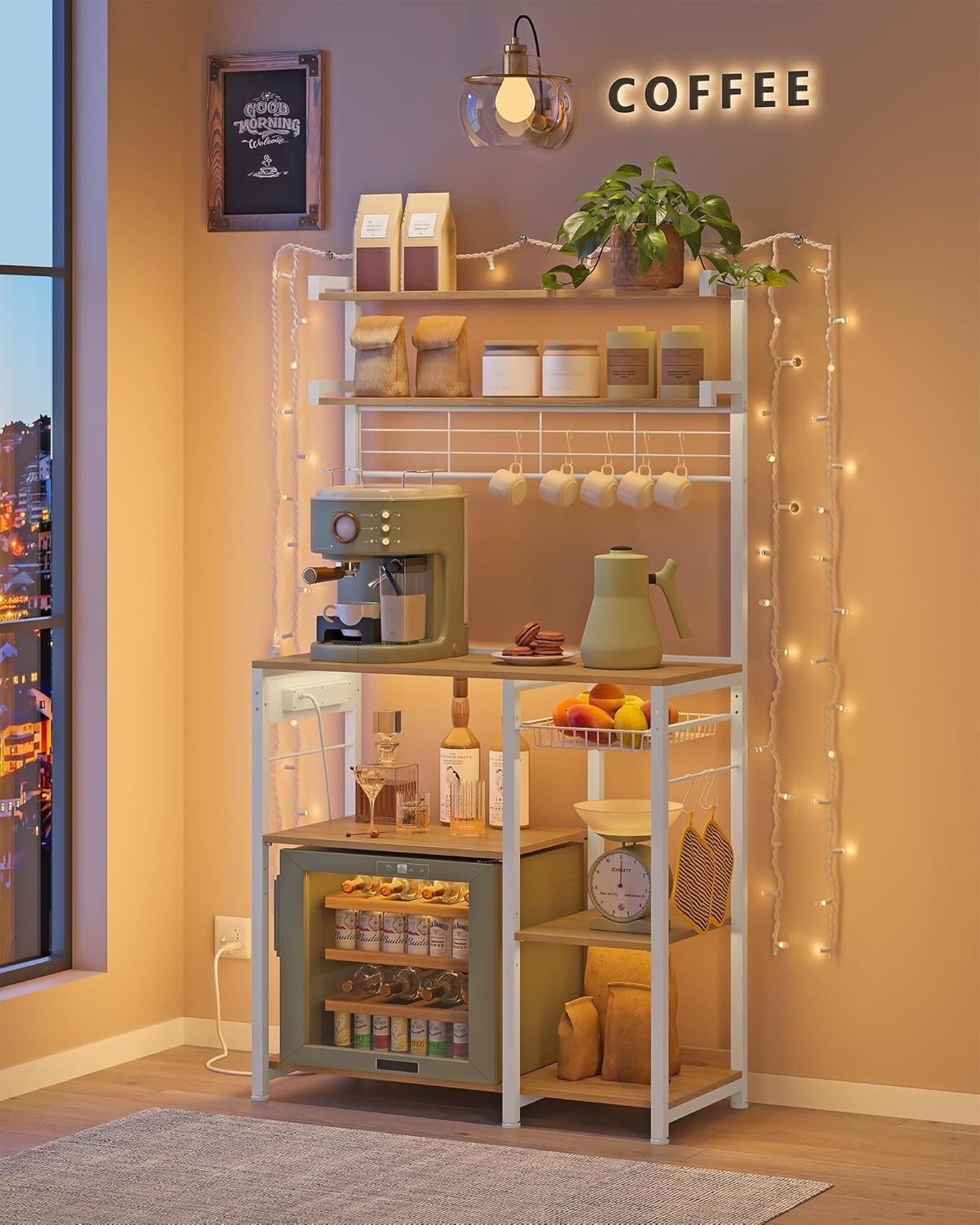 Space-Saving Kitchen Storage Rack with 4 Power Outlets & Adjustable Design