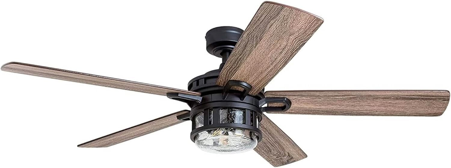 Stylish 52 Inch Ceiling Fan with LED Light - Matte Black & Brown Pine Finishes