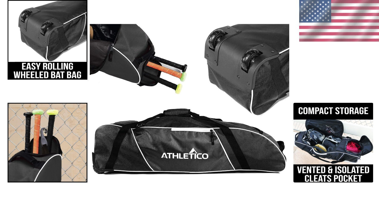 Versatile Rolling Bat Bag with Extra Pockets - Ideal for Baseball & Softball