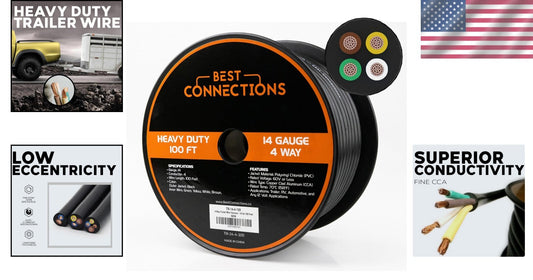 100 Feet Heavy Duty 14 Gauge 4 Way Trailer Wire - Durable, Weatherproof Setup