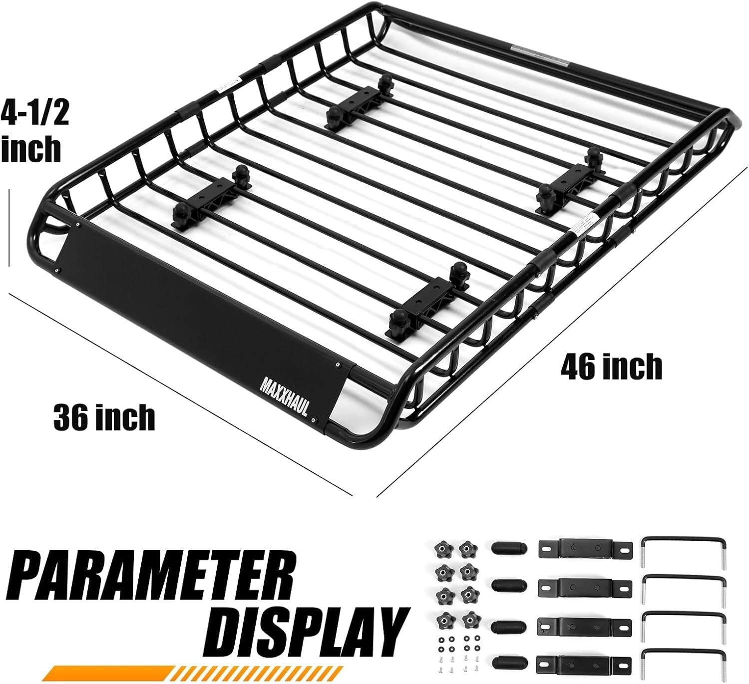 Heavy-Duty 150 lb Roof Rack Cargo Basket for SUVs & Pickup Trucks - Easy Install