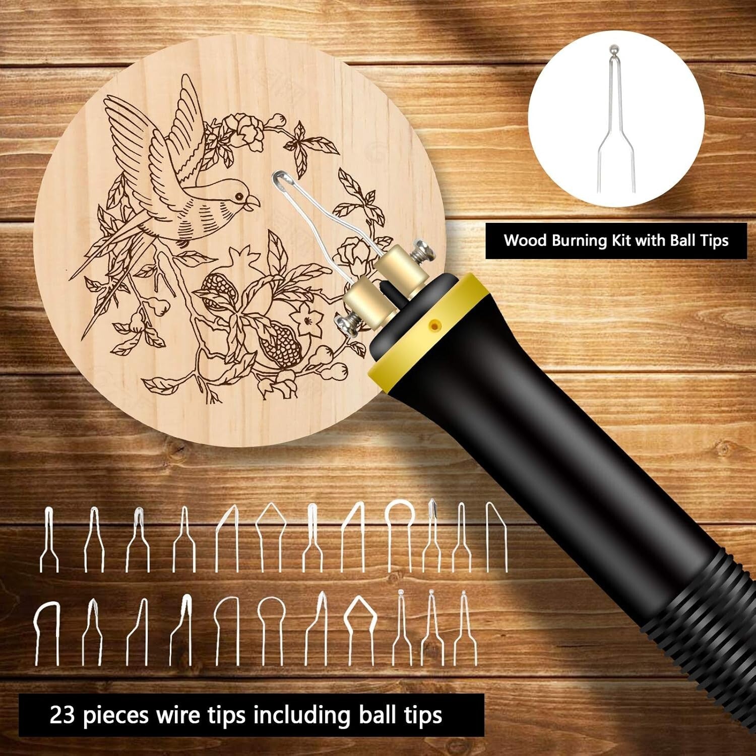 Versatile Wood Burning Tool with Ergonomic Handle & 23 Tips for Fine Detailing