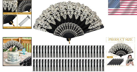 Chic 50 Pcs Lace Folding Fans with Gift Bags - Ideal for Summer Events & Dances