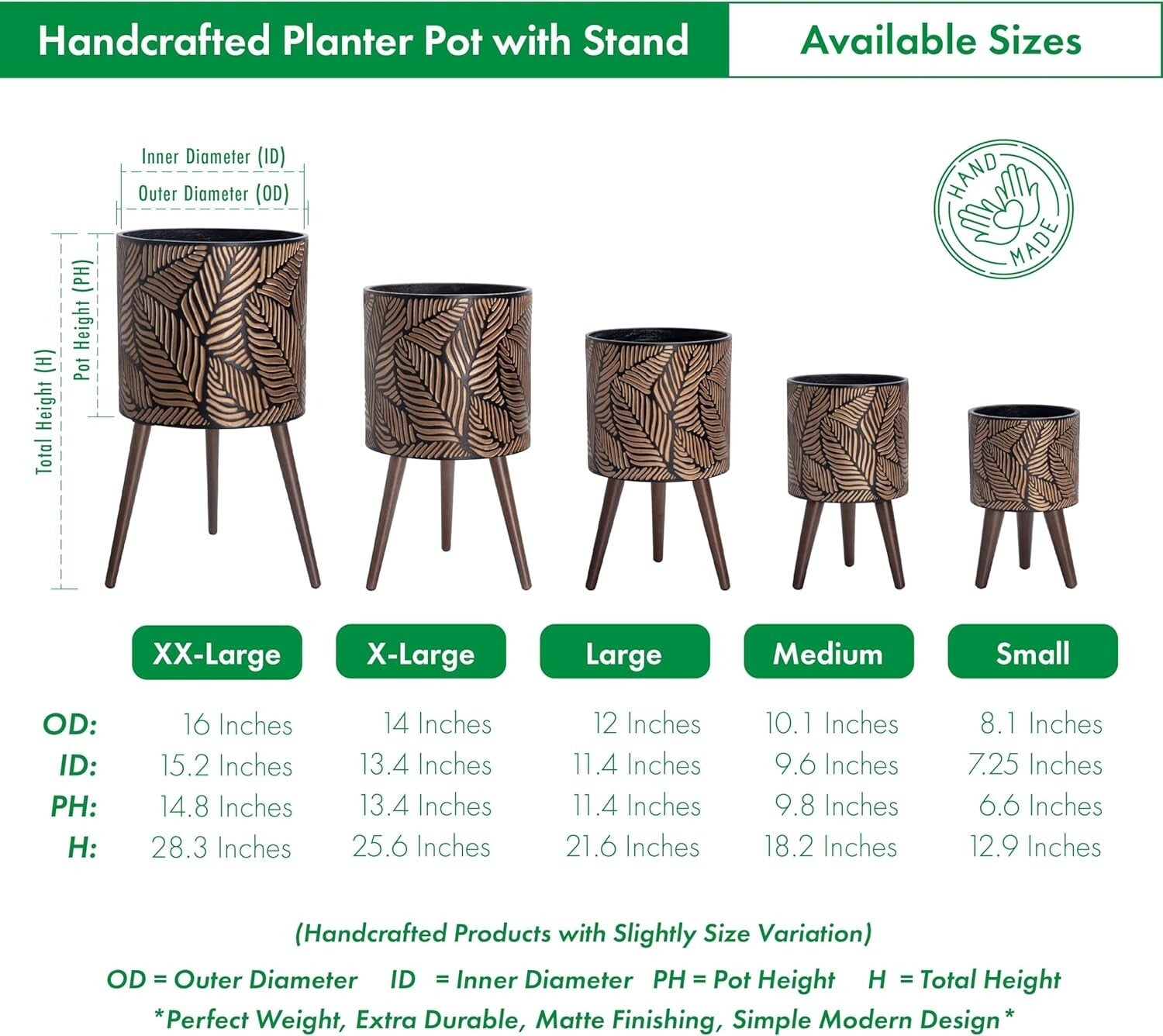 Stylish 12-Inch Plant Pot with Stand – Fiberglass Resin, Eco-Friendly Design