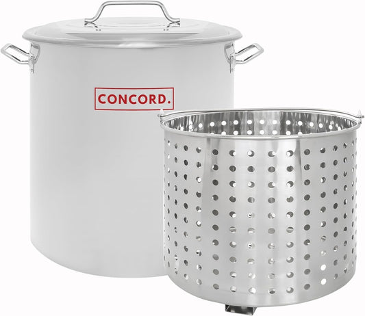 Stainless Steel Stock Pot with Elevated Steamer Basket - 80 Quart Large Capacity