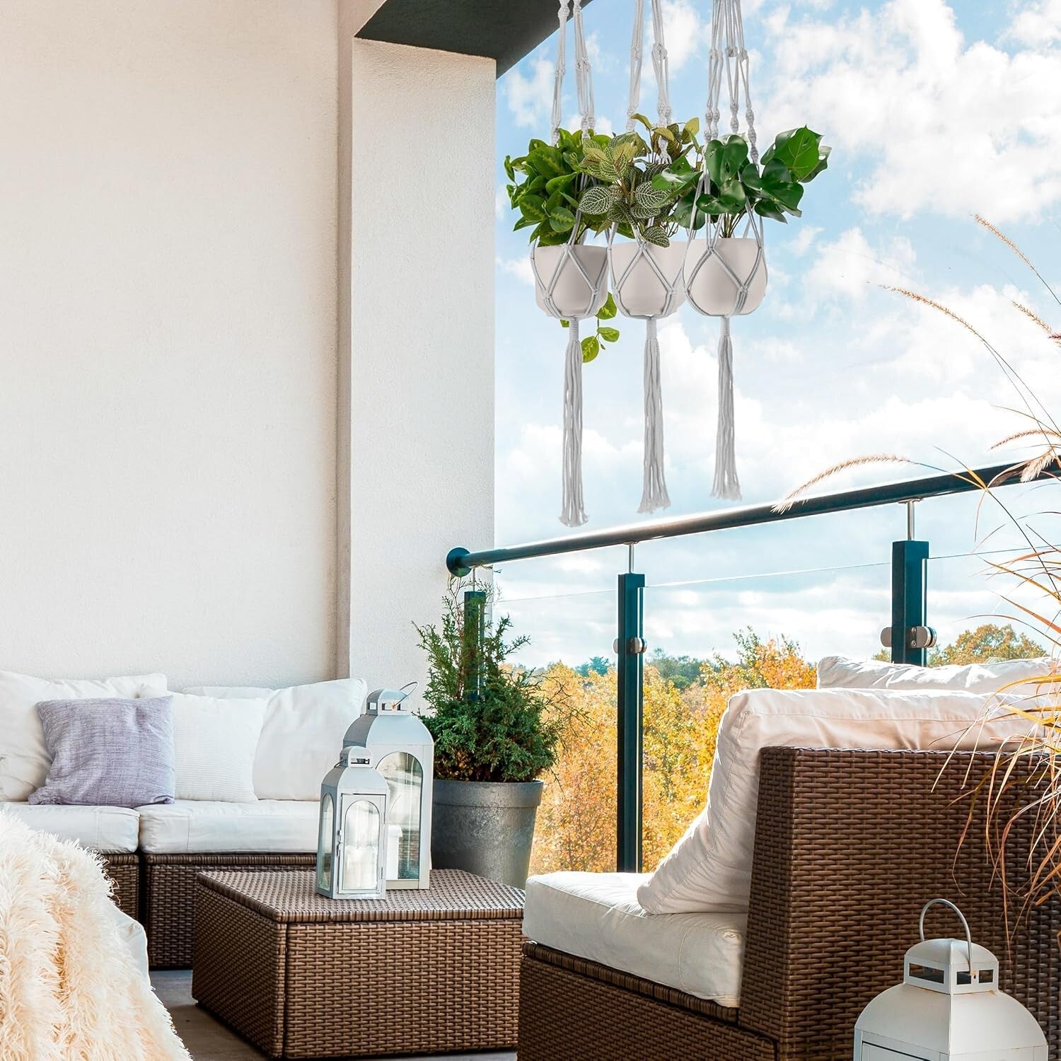 Versatile 6-Pack Plant Holders with Macrame Design - Indoor/Outdoor Use