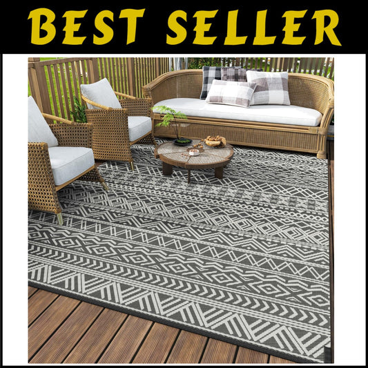 Stylish Grey Water-Resistant Outdoor Area Rug - Ideal for Patios and Balconies