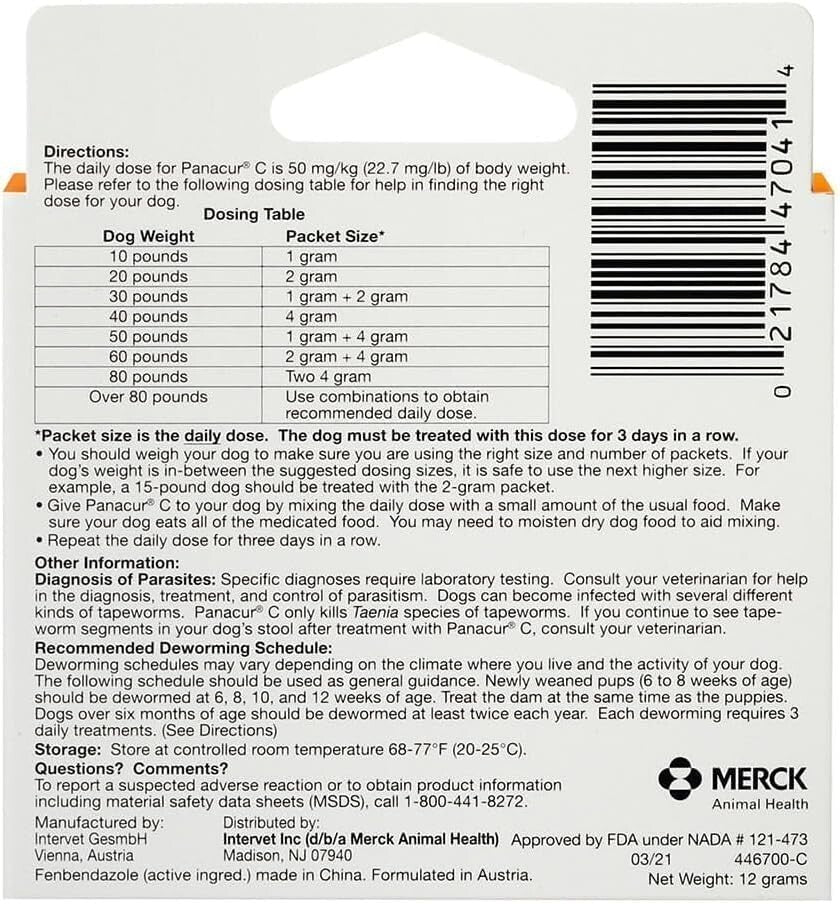 Comprehensive Canine Parasite Control – 4-Pack Panacur C Dewormer for Dogs