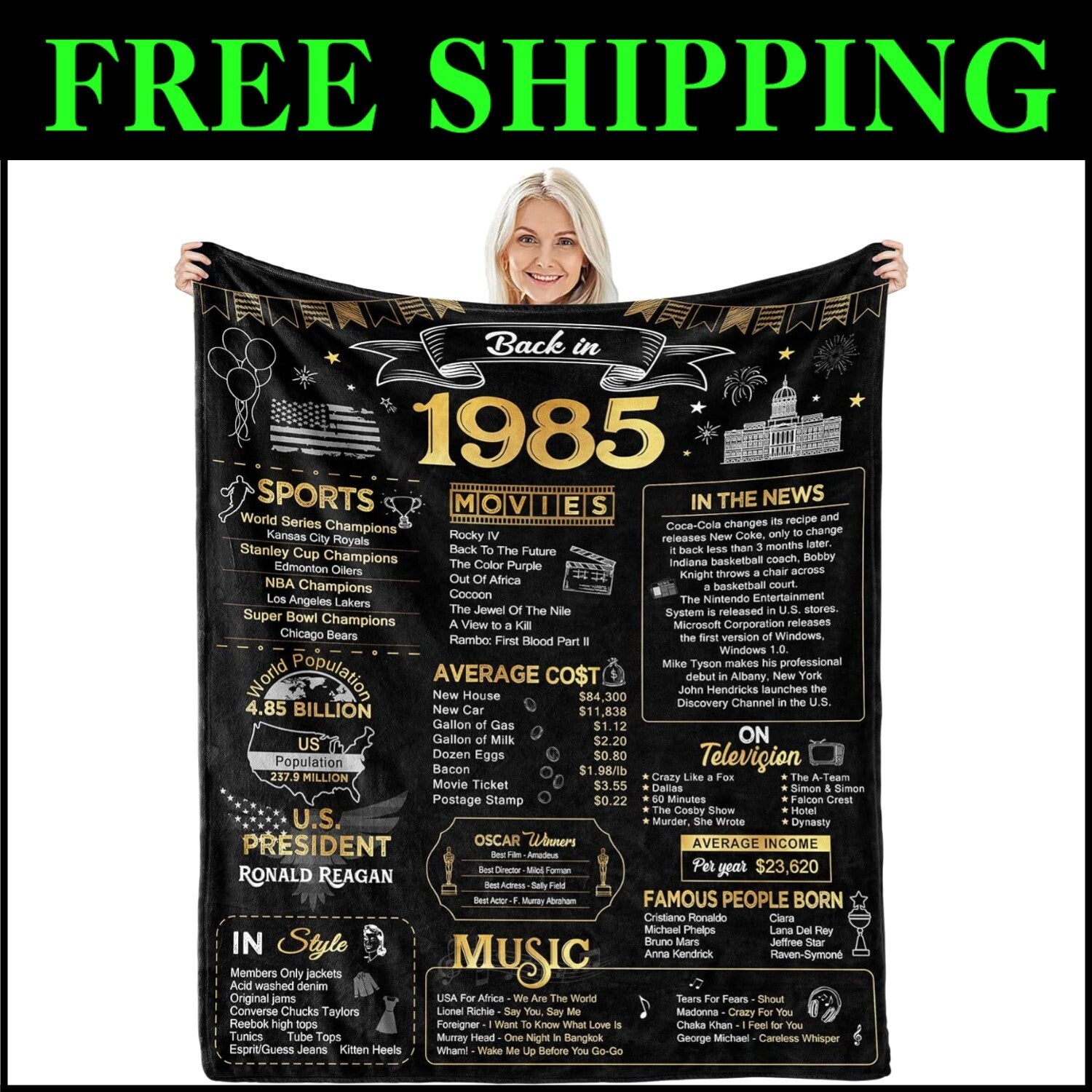 Golden 1985 Fleece Throw Blanket - Perfect 40th Birthday & Anniversary Gift