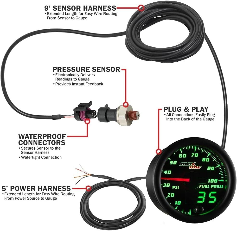 Durable Fuel Pressure Gauge for Trucks - 100 PSI with Double Vision Readouts