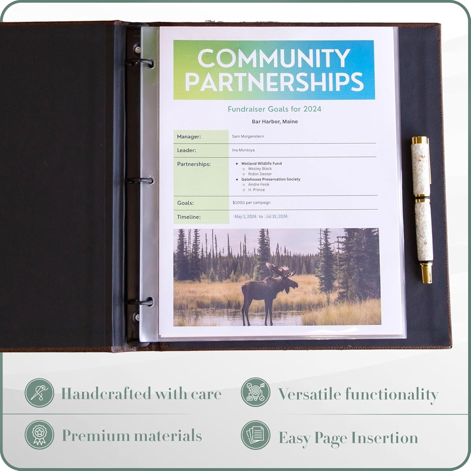 Elegant 3-Ring Binder with Plastic Sleeves - 10 Sheets, 1.25'' - Freeport Black