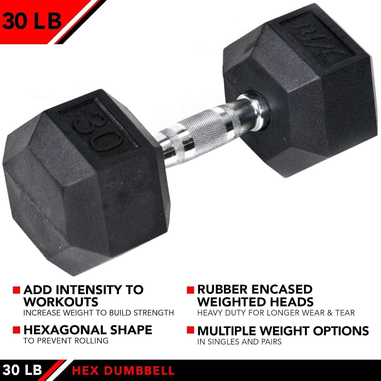 Ergonomic 30 lb Hex Dumbbell - Perfect for Weight Training and Muscle Toning
