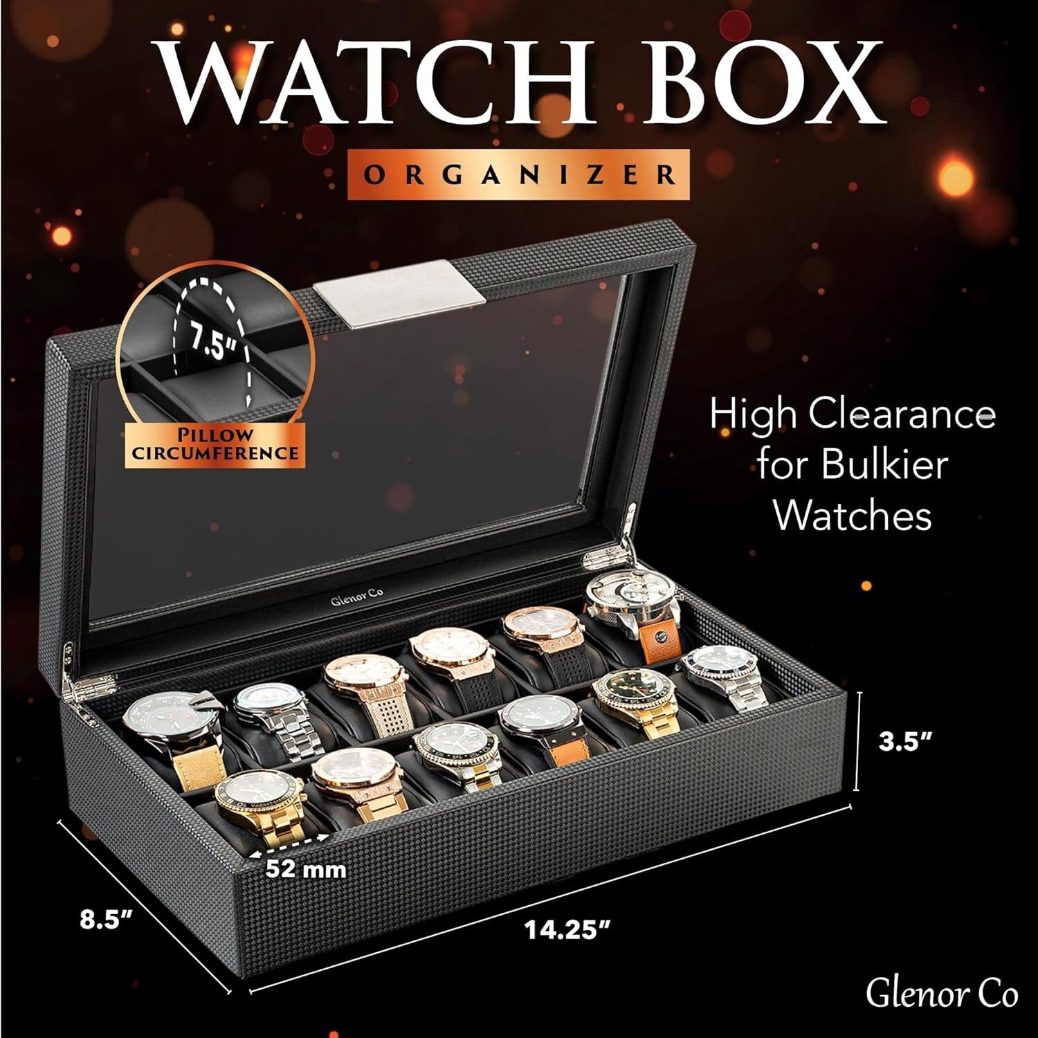 Sophisticated Men's Watch Box - 12 Slots for Luxury Timepieces in Black