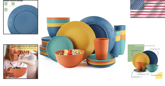 40-Piece Unbreakable Wheat Straw Dinnerware Set - Multi Color for 8-Person Use