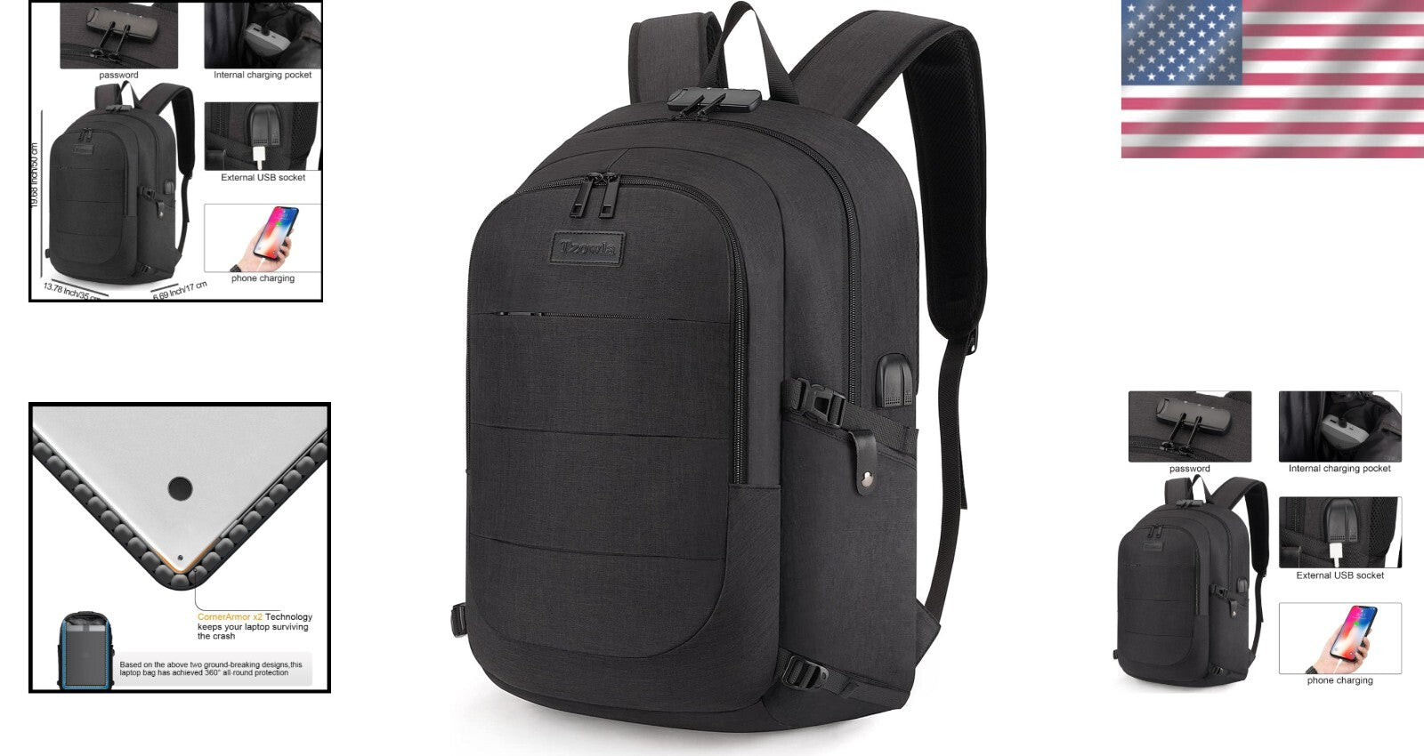 Durable Unisex 17.3” Laptop Backpack with Anti-Theft Lock & USB Charging Port