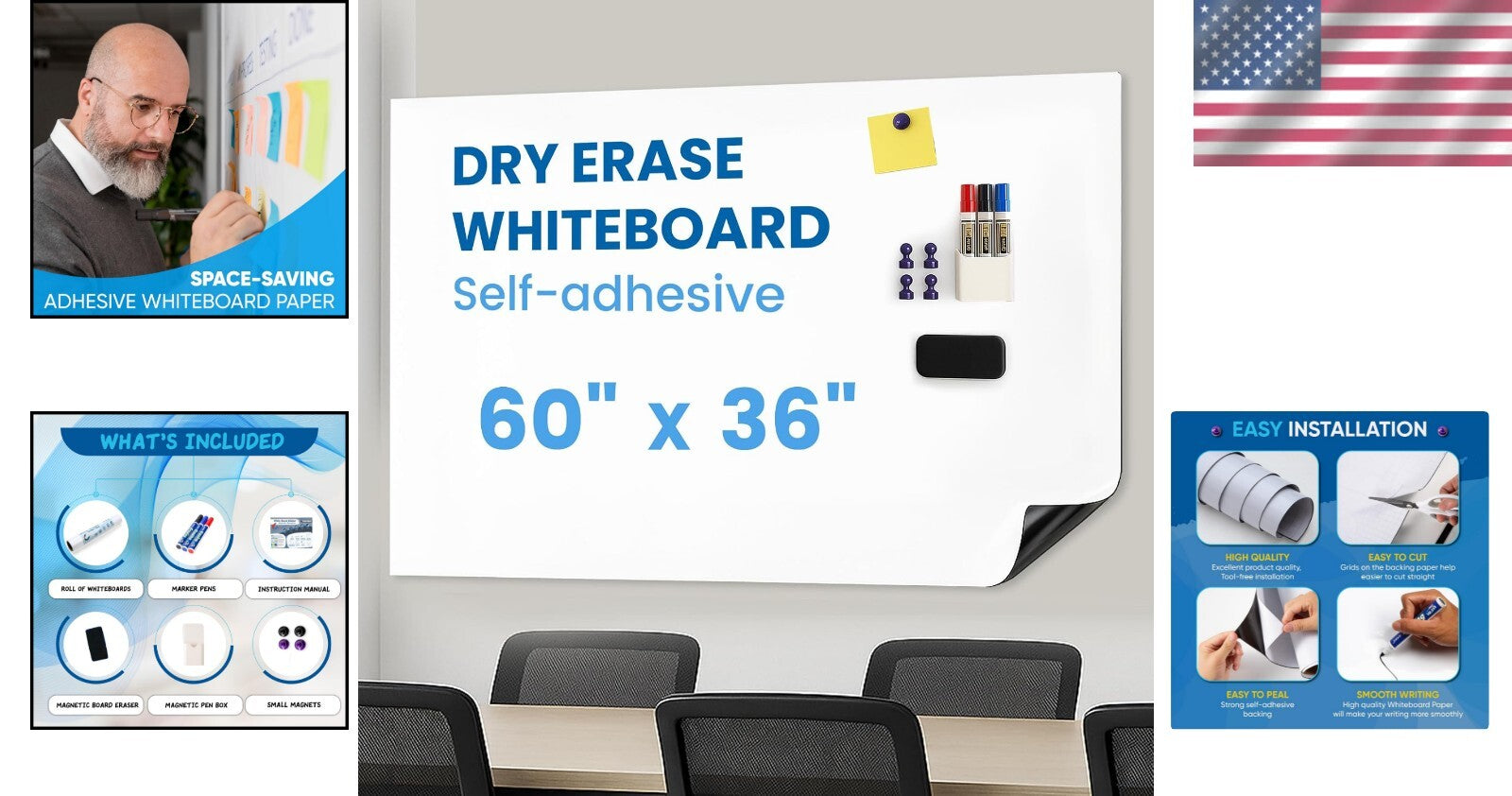60" x 36" Magnetic Dry Erase Wall Sticker - Peel and Stick Creative Solution