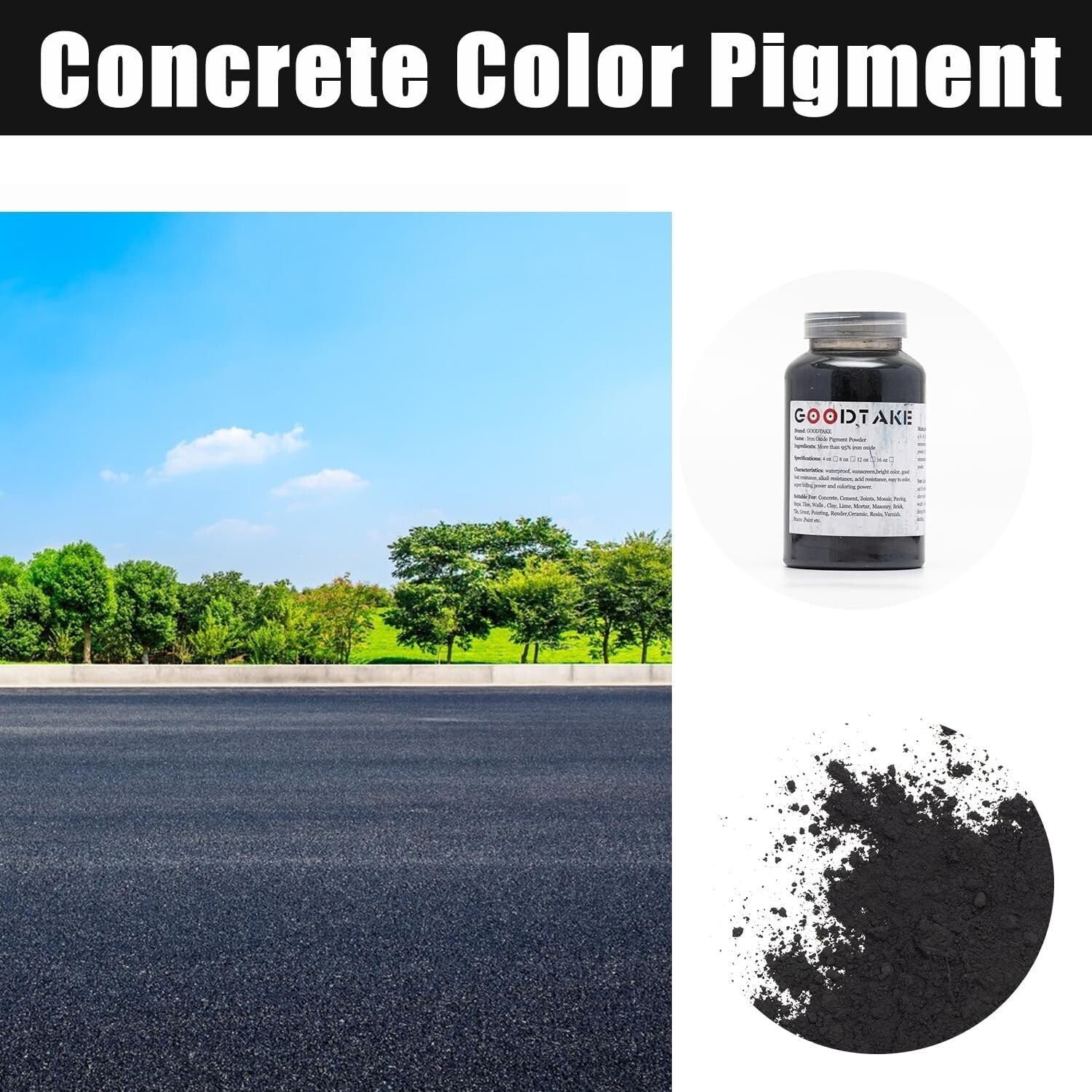 Fade-Resistant Black Pigment Powder for Concrete Dye - Indoor/Outdoor Use, 32 oz