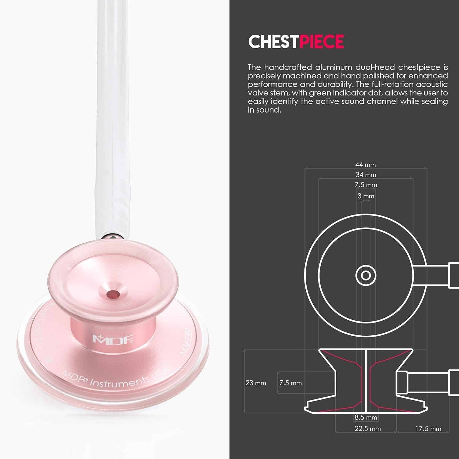 Acoustica Lightweight Dual Head Stethoscope - Rosegold Matte - Doctors & Nurses