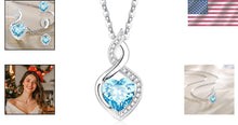 Load image into Gallery viewer, March Birthstone Necklace - 14K White Gold Aquamarine Heart with Diamond Pendant