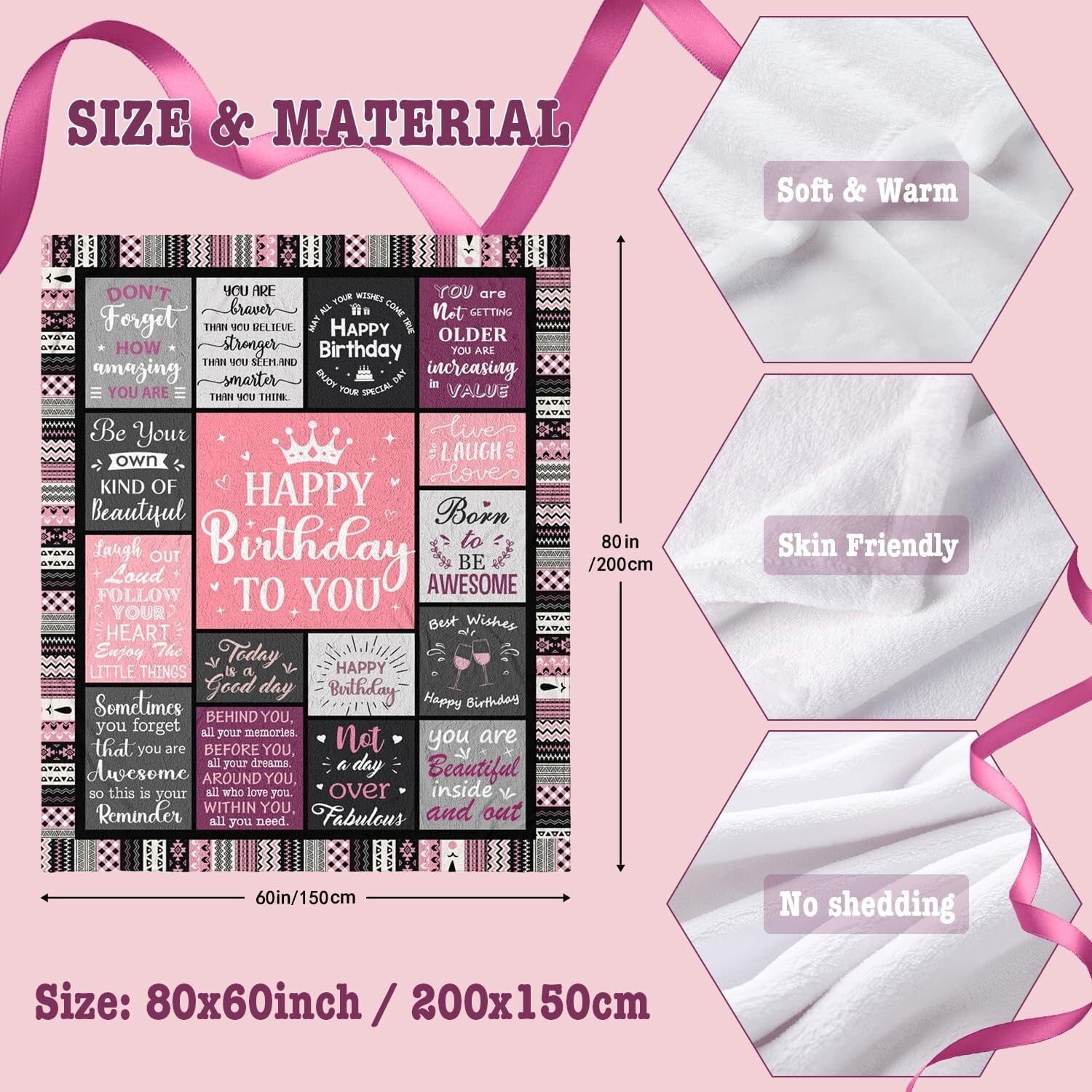 Delightful 80"x60" Fleece Birthday Blanket - Heartwarming Gift for Women
