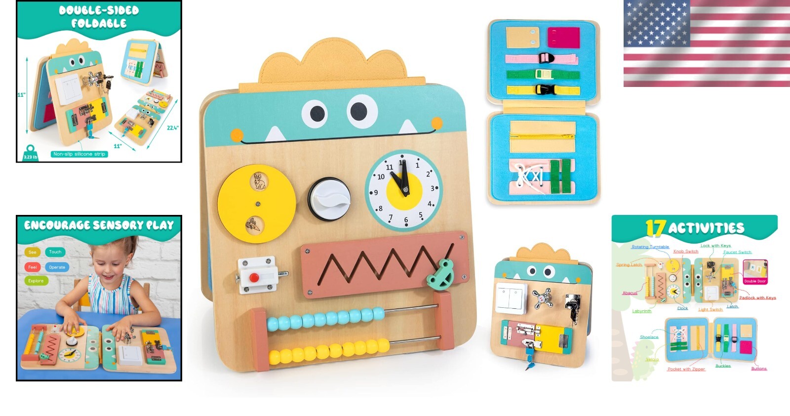 Educational 17 Activities Busy Board for Kids 2-4 Years - Fine Motor Skills