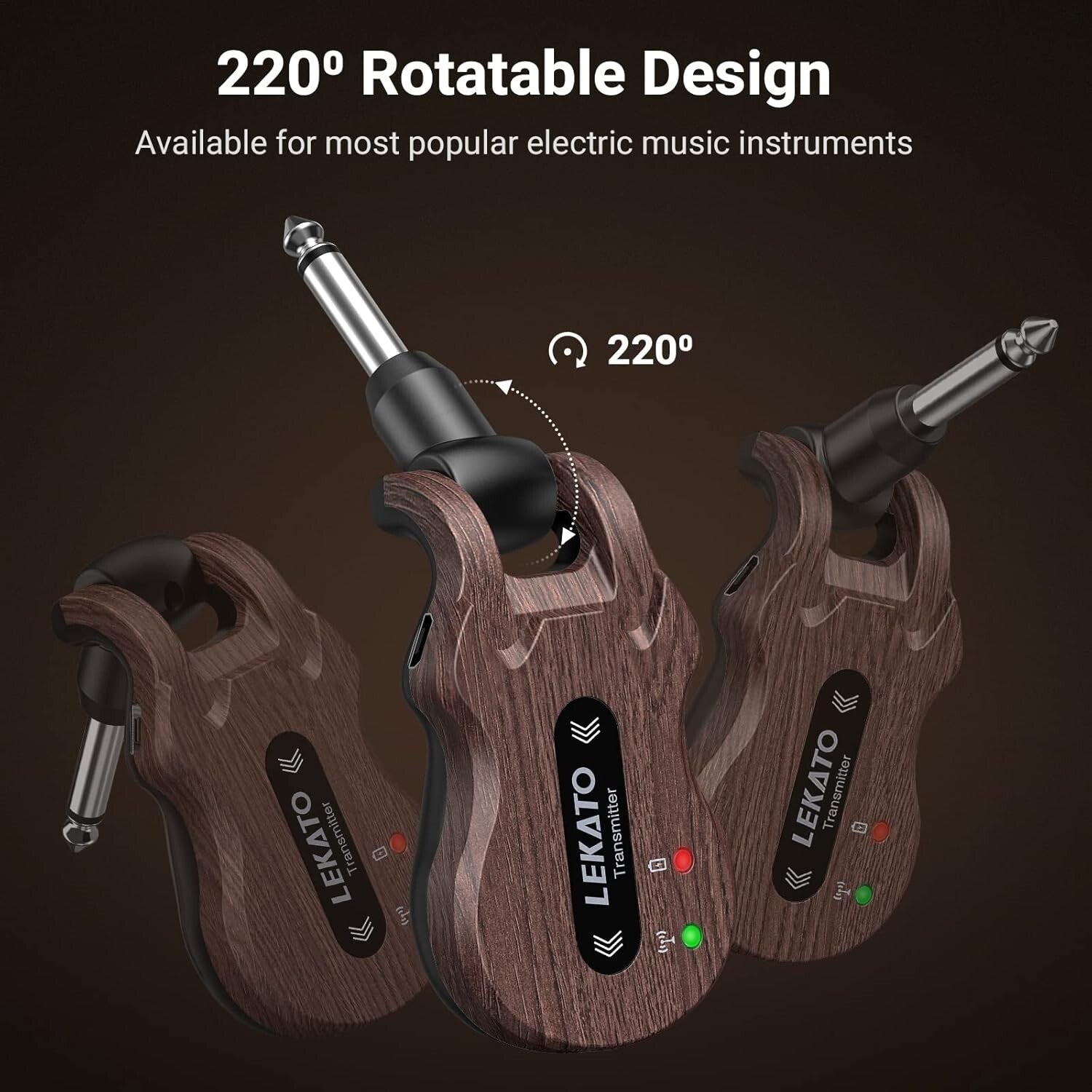 Rechargeable Wireless Guitar Transmitter & Receiver - 4 Channels, 100ft Range