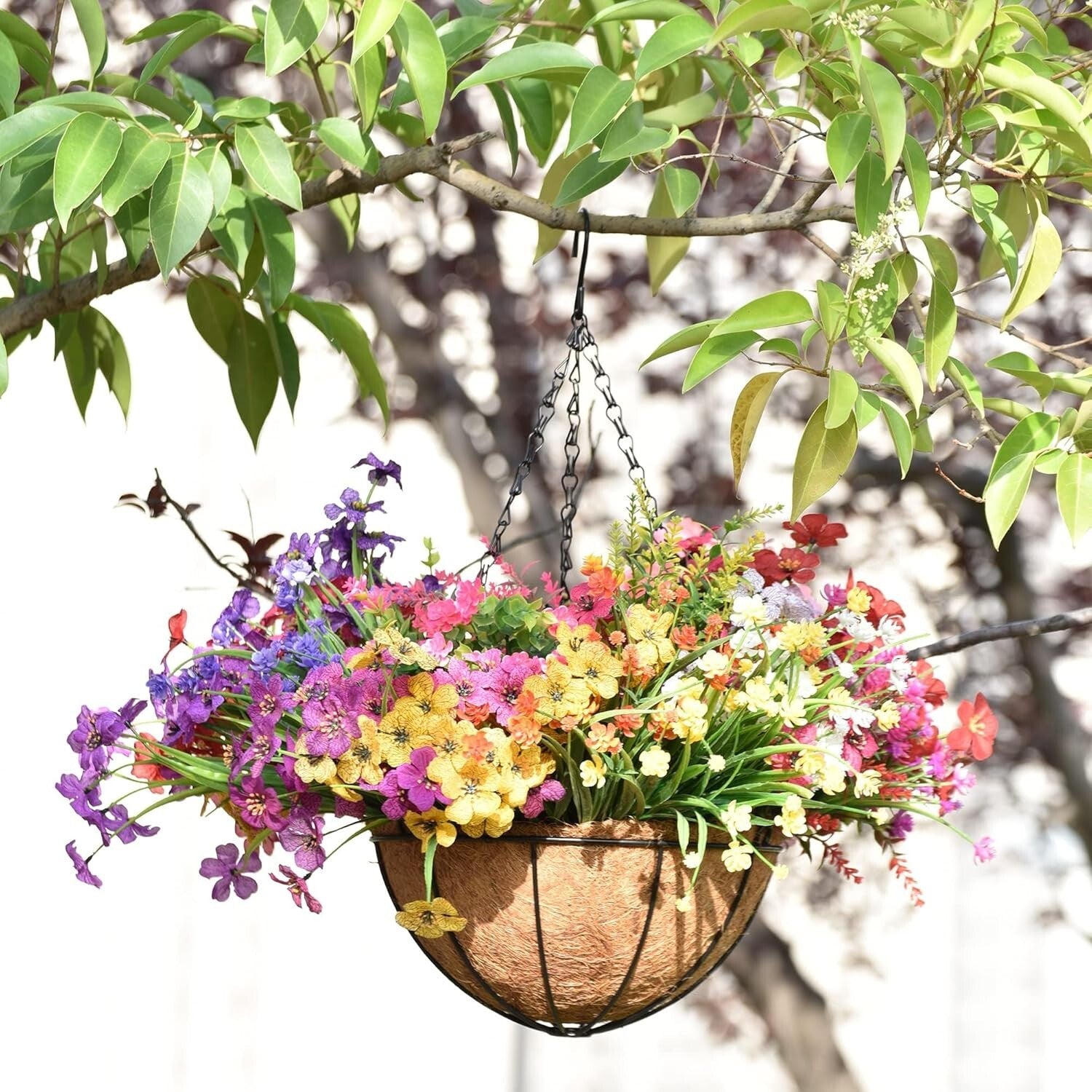 4-Pack 14" Rustic Hanging Baskets with Coco Liners for Vibrant Outdoor Plants