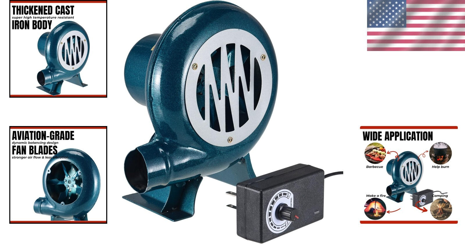 Electric BBQ Blower Fan with Variable Speed Control - Charcoal Starter 110V