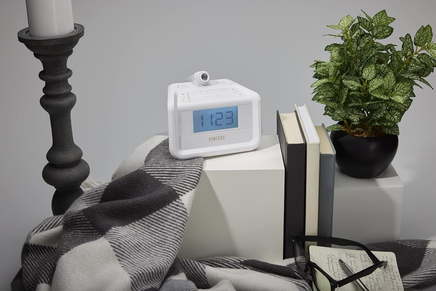 Dual Alarm Digital FM Clock Radio with LED Projection and White Noise Machine