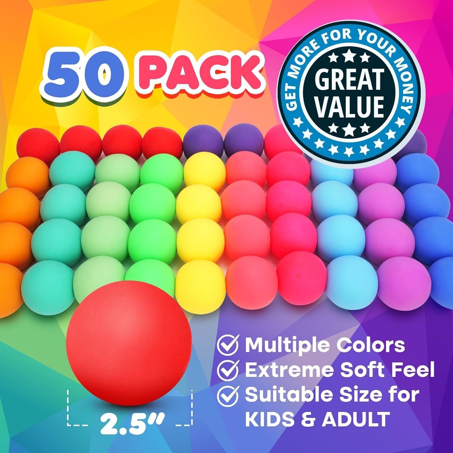 Durable 50 Pack Stretchy Stress Balls - Ideal for Anxiety Relief & Group Gifting