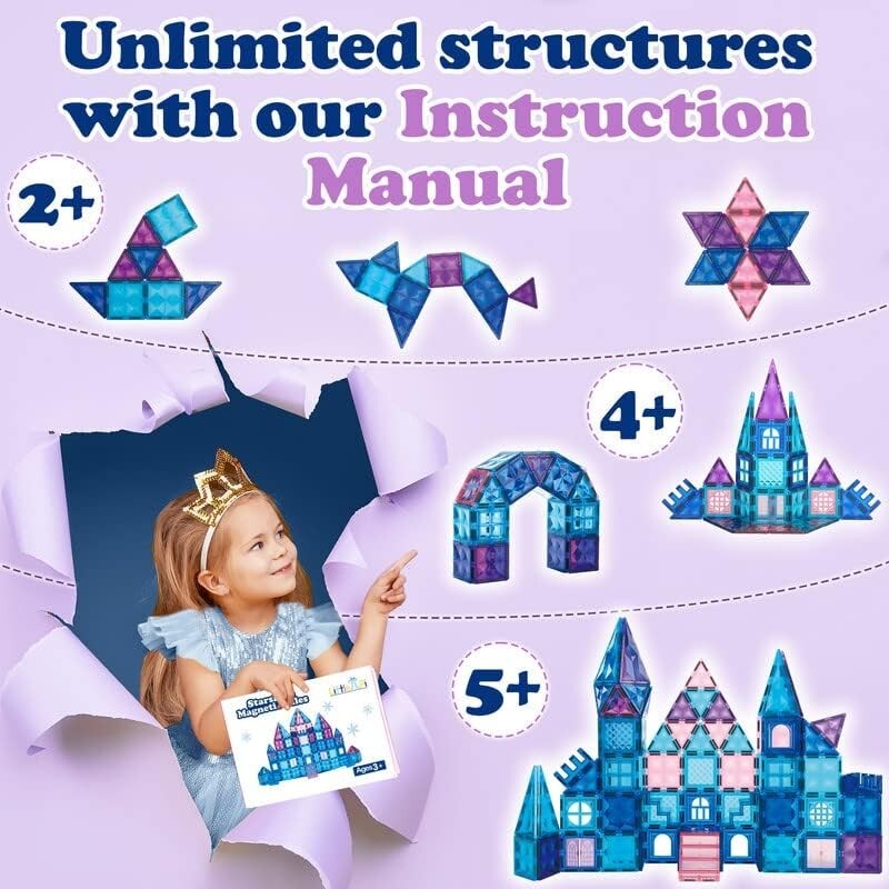 102-Piece Frozen Princess Castle Magnetic Building Blocks - STEM Educational Toy