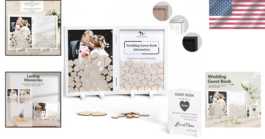 Rustic Wedding Guest Book with 160 Hearts - Unique Decor for Special Occasions