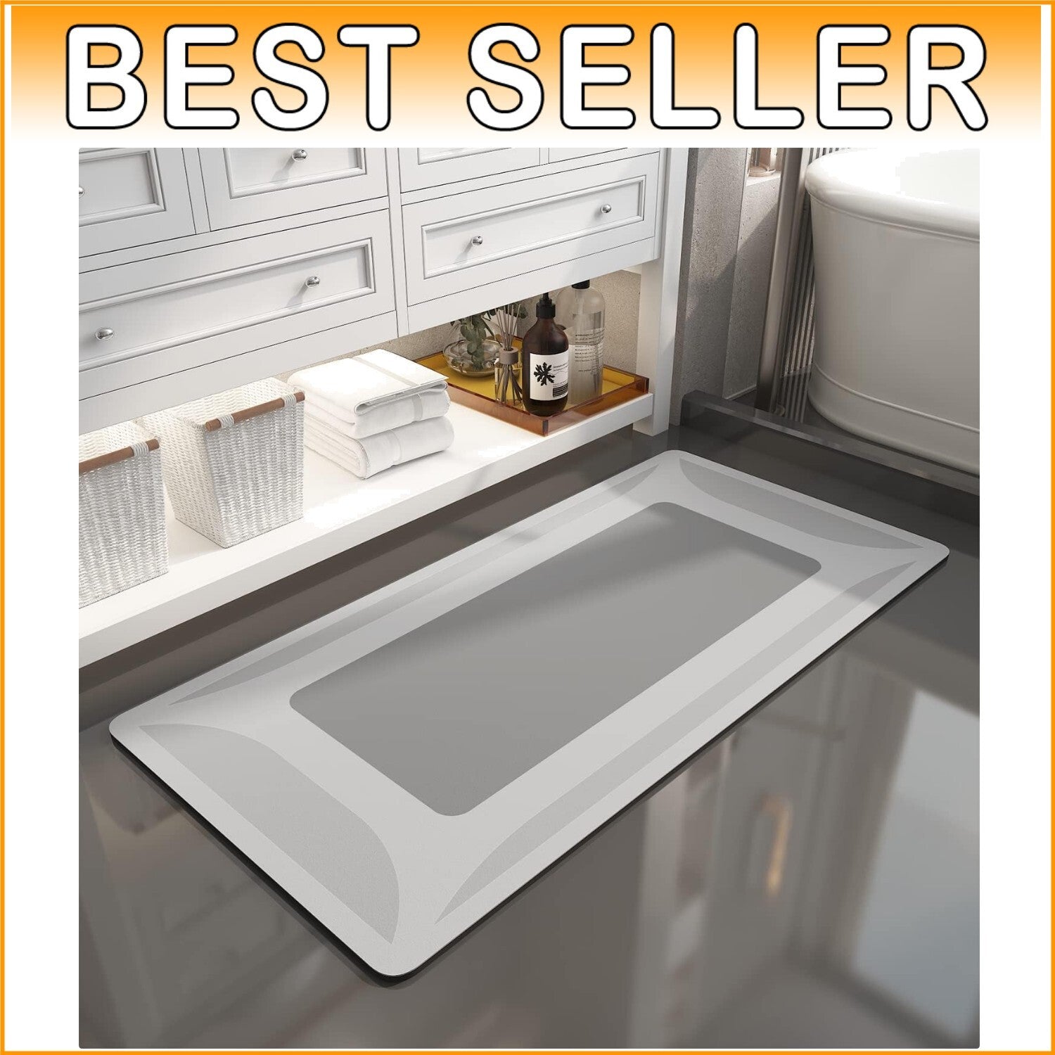 Quick Dry Absorbent Grey Bath Mat with Rubber Backing – Ideal for Shower Safety